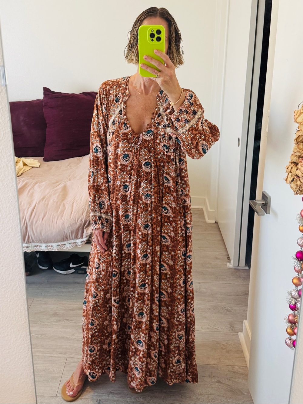 Natalie Martin-Flore long dress-Boho Floral Maxi Dress in Rust